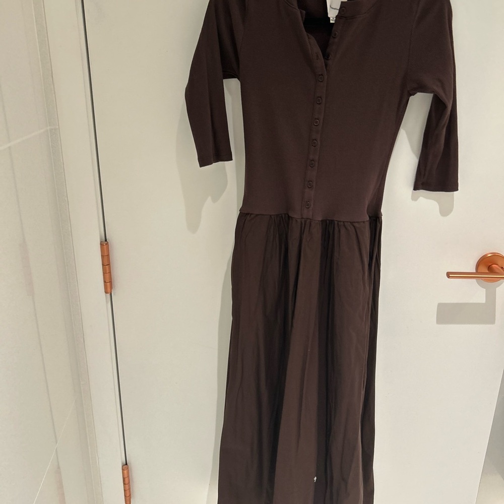 Brown Button-Front Women's Midi Dress